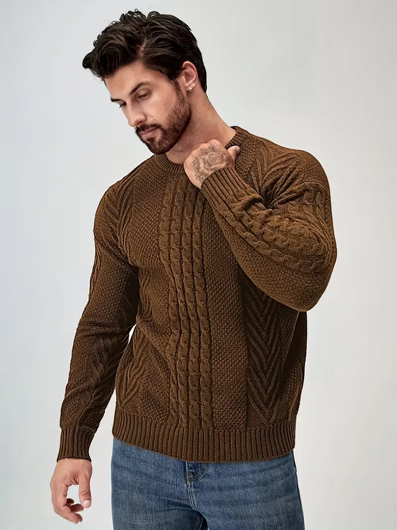 Slim fit crew neck trui met kabelpatroon - Image 32