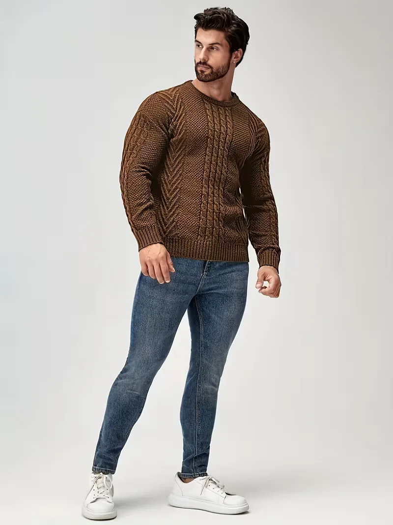 Slim fit crew neck trui met kabelpatroon - Image 33