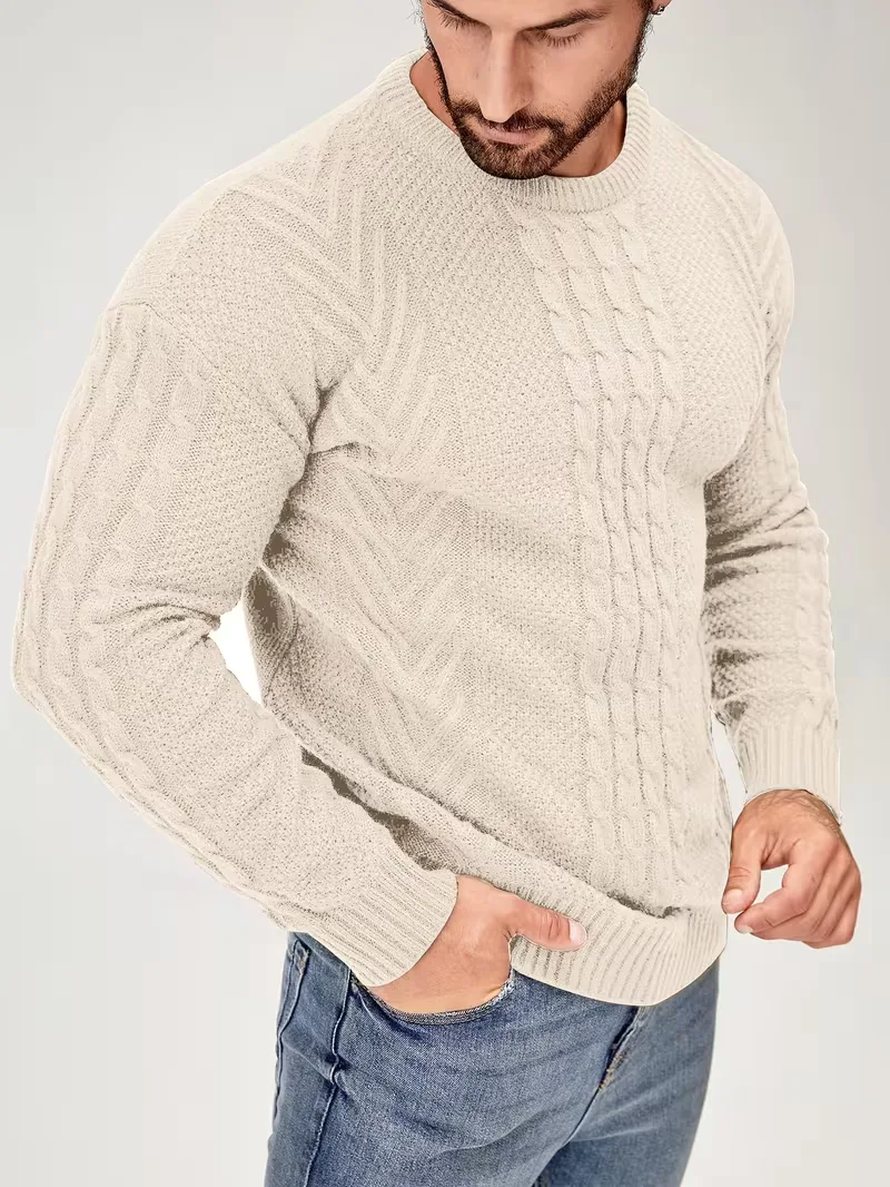 Slim fit crew neck trui met kabelpatroon - Image 34