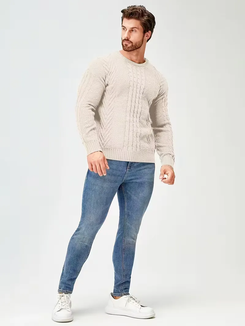 Slim fit crew neck trui met kabelpatroon - Image 36