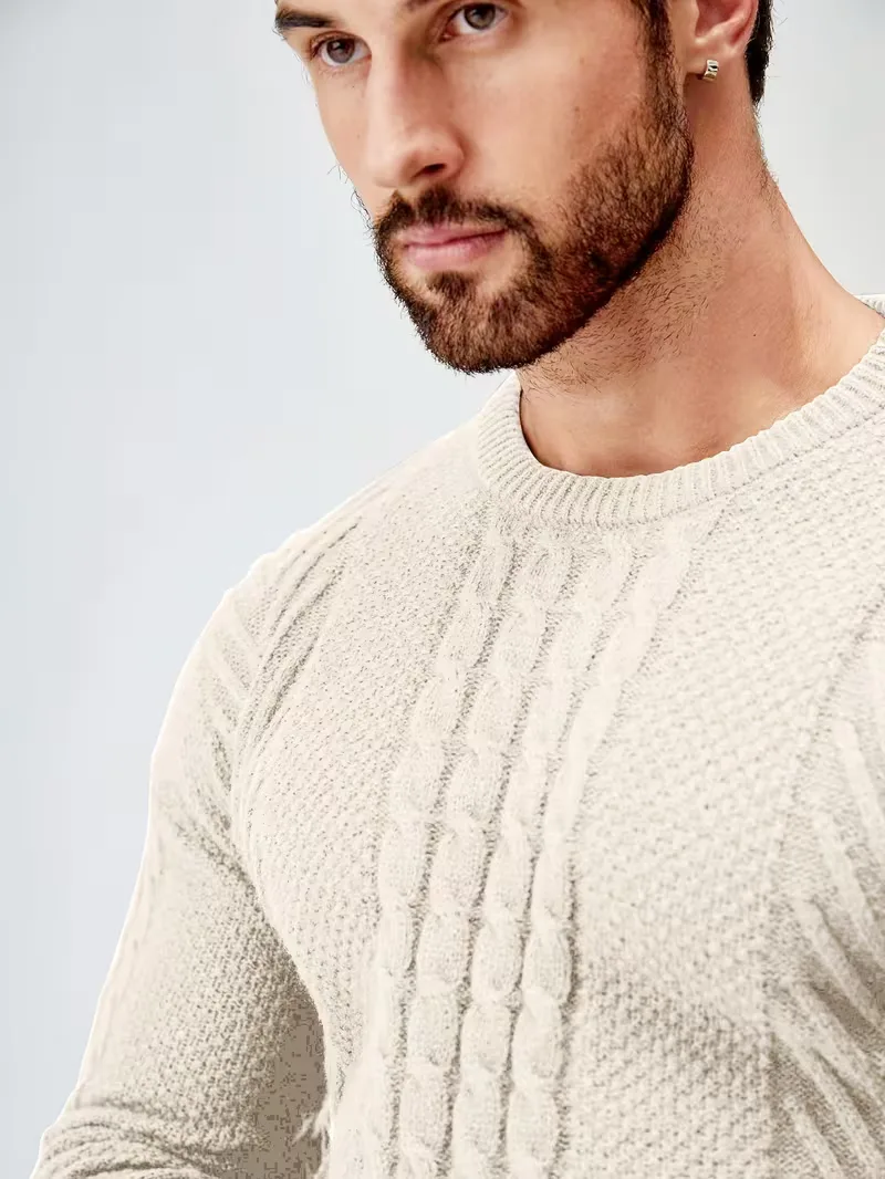Slim fit crew neck trui met kabelpatroon - Image 37