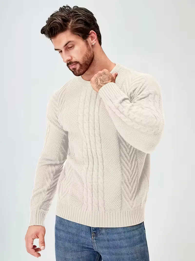 Slim fit crew neck trui met kabelpatroon - Image 38