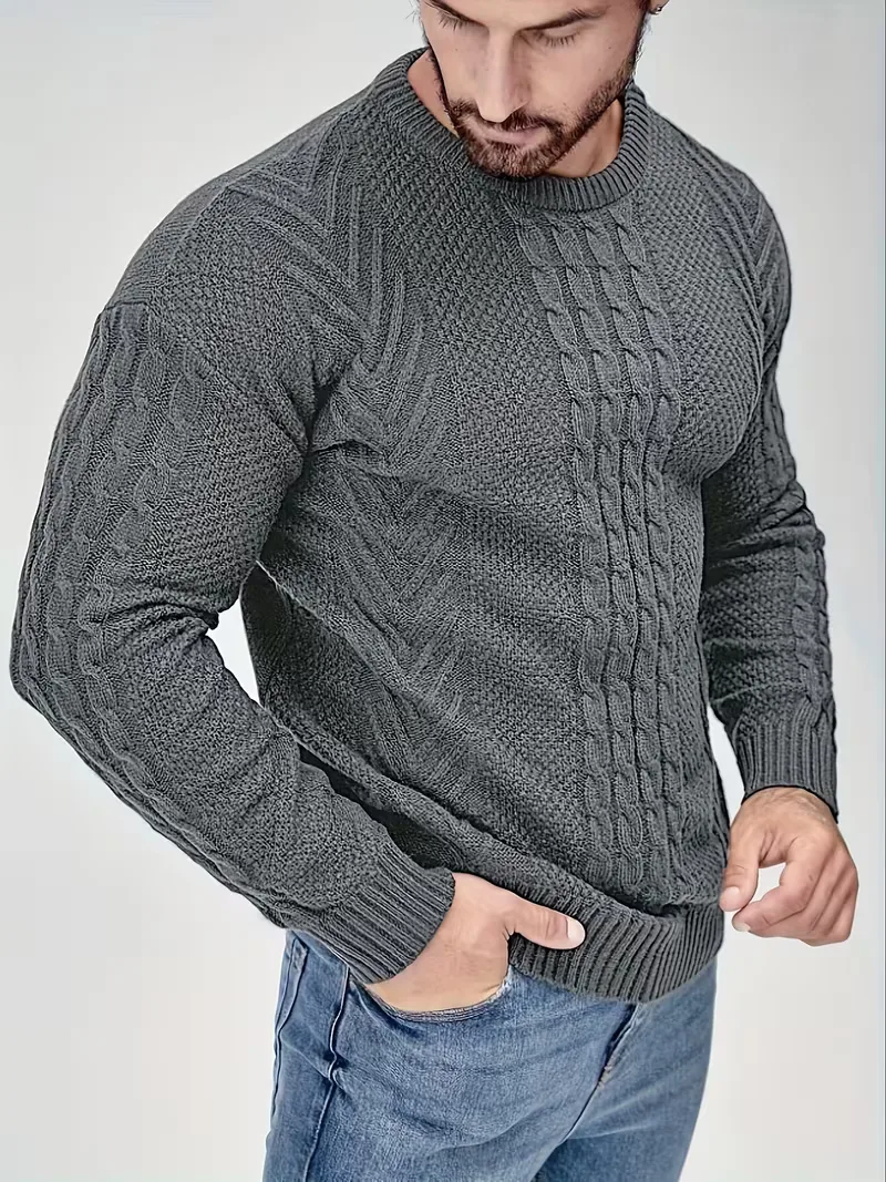 Slim fit crew neck trui met kabelpatroon - Image 39