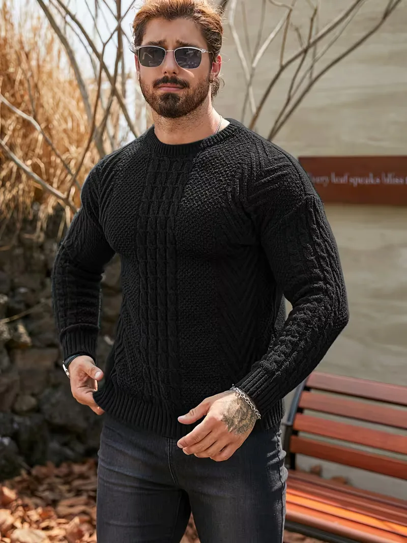 Slim fit crew neck trui met kabelpatroon - Image 4