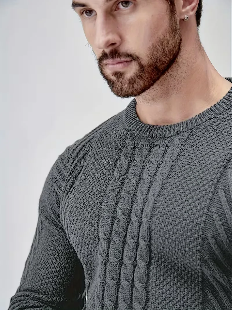 Slim fit crew neck trui met kabelpatroon - Image 40