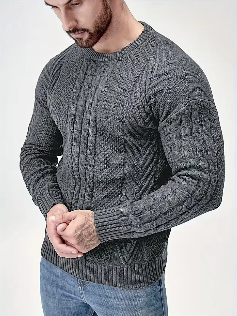 Slim fit crew neck trui met kabelpatroon - Image 42