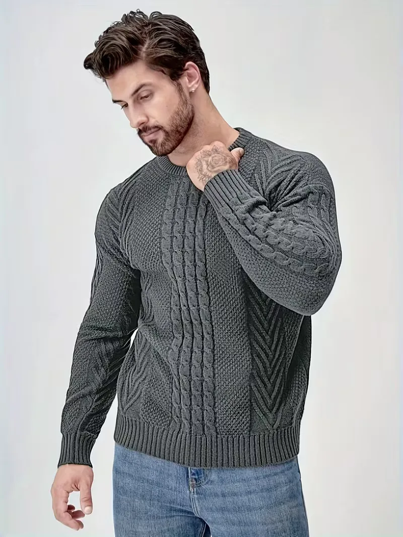 Slim fit crew neck trui met kabelpatroon - Image 43