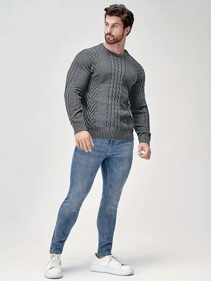Slim fit crew neck trui met kabelpatroon - Image 44