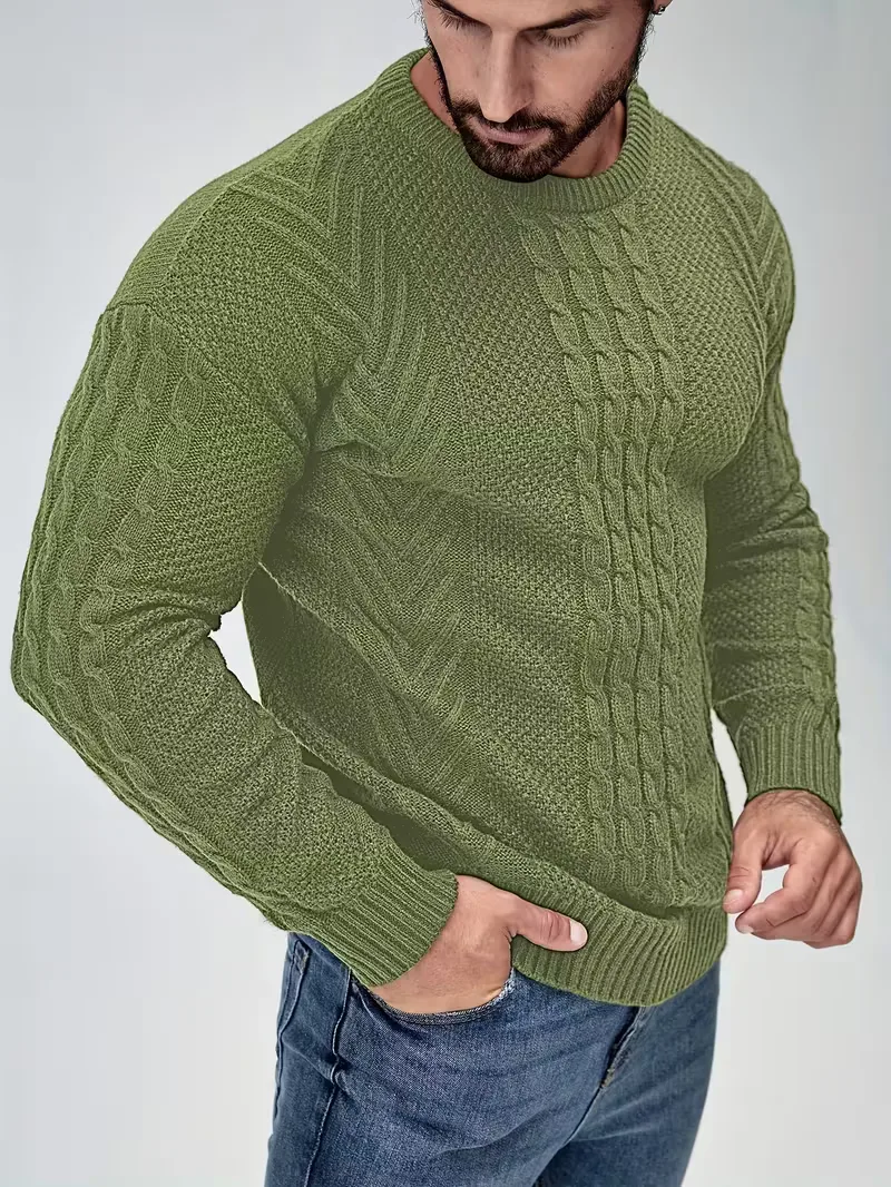Slim fit crew neck trui met kabelpatroon - Image 45