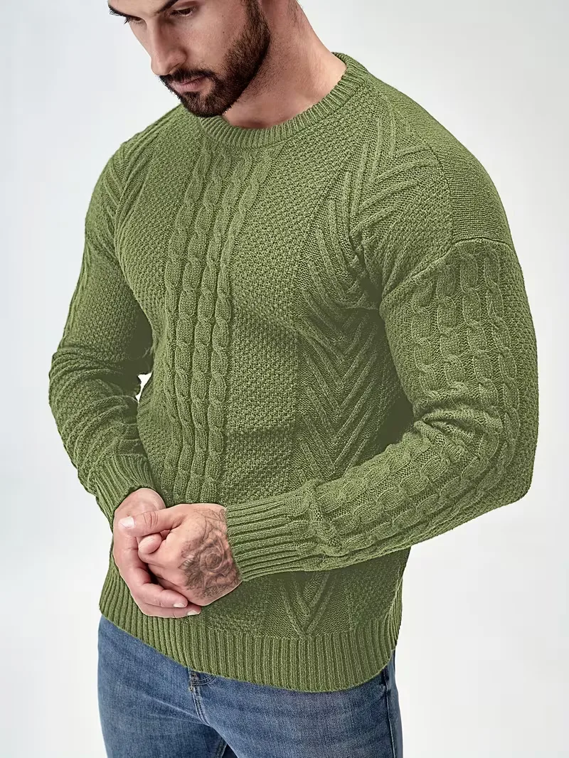 Slim fit crew neck trui met kabelpatroon - Image 46
