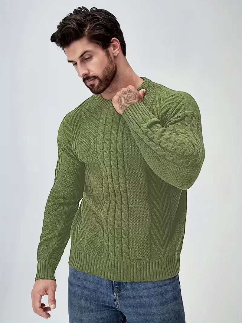 Slim fit crew neck trui met kabelpatroon - Image 47