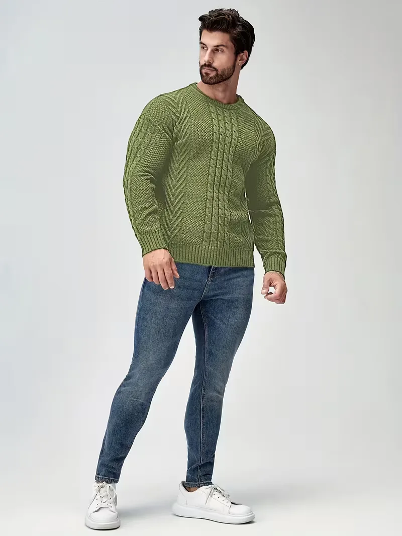Slim fit crew neck trui met kabelpatroon - Image 49