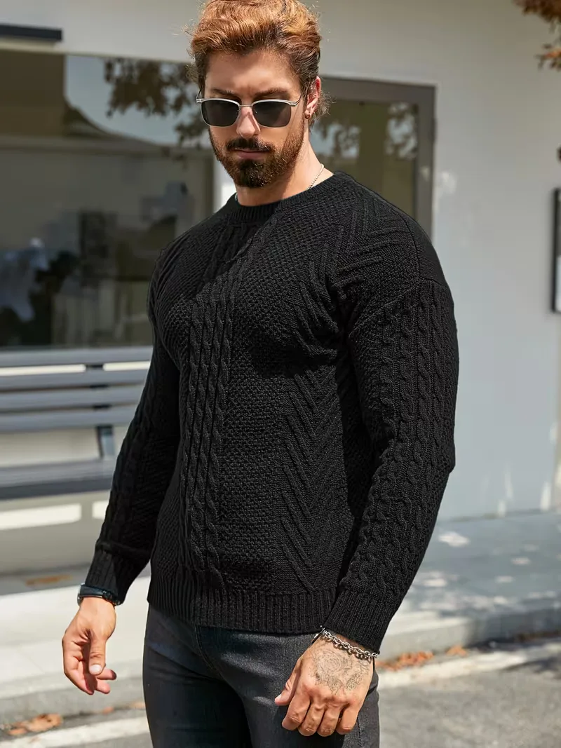 Slim fit crew neck trui met kabelpatroon - Image 5