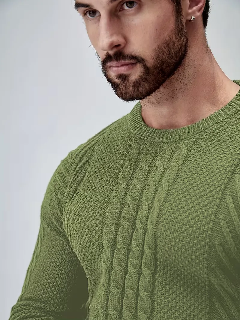 Slim fit crew neck trui met kabelpatroon - Image 50