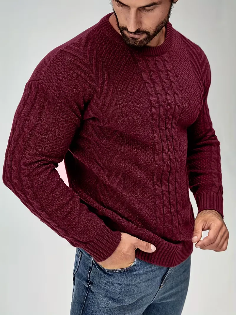 Slim fit crew neck trui met kabelpatroon - Image 51