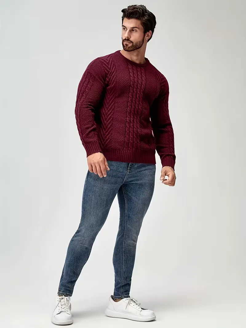 Slim fit crew neck trui met kabelpatroon - Image 53