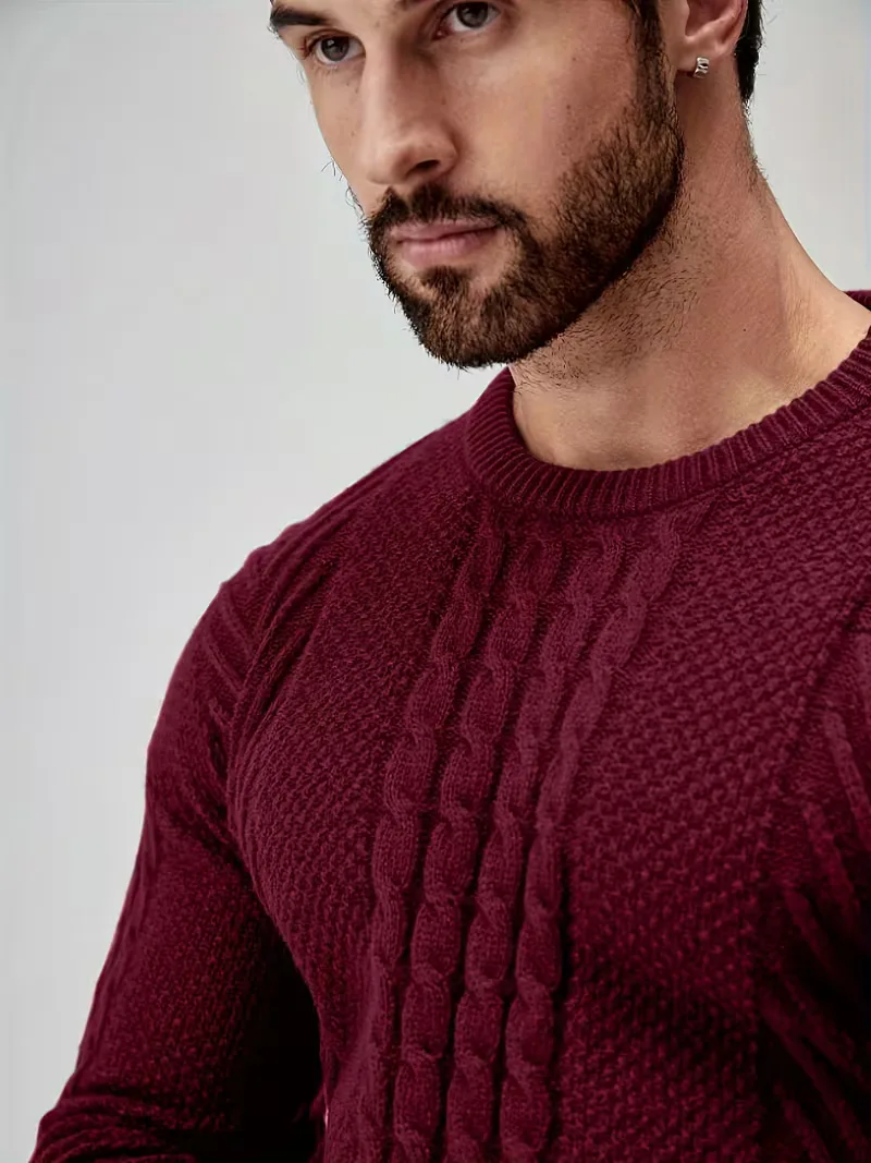 Slim fit crew neck trui met kabelpatroon - Image 54