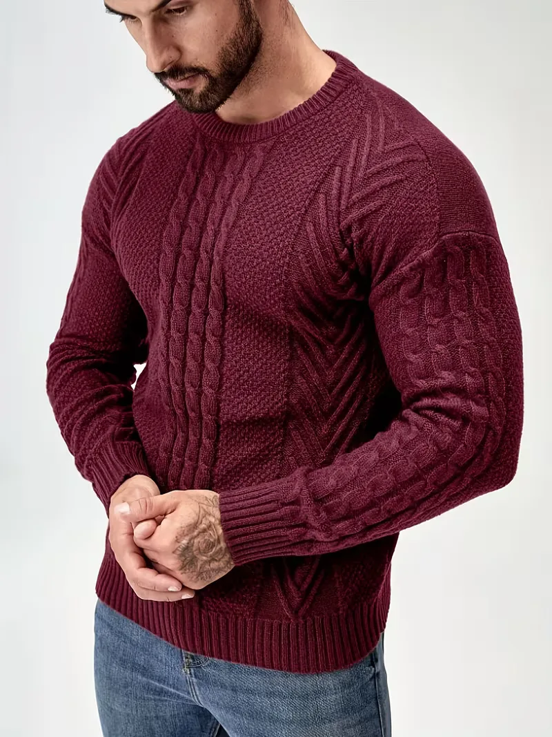 Slim fit crew neck trui met kabelpatroon - Image 55