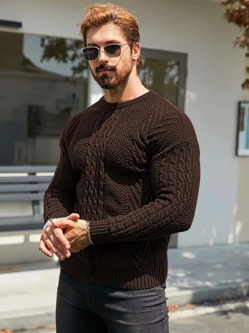 Slim fit crew neck trui met kabelpatroon - Image 56