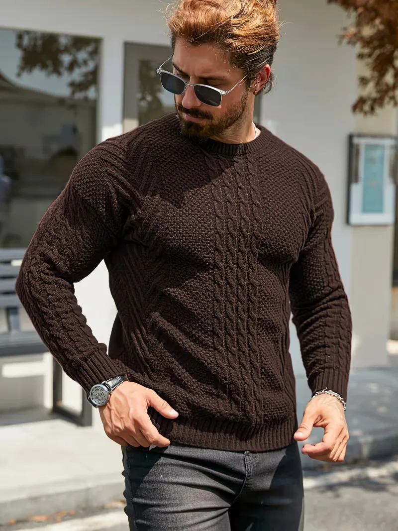 Slim fit crew neck trui met kabelpatroon - Image 57