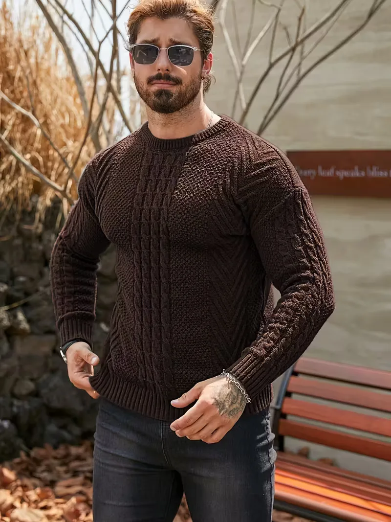 Slim fit crew neck trui met kabelpatroon - Image 58
