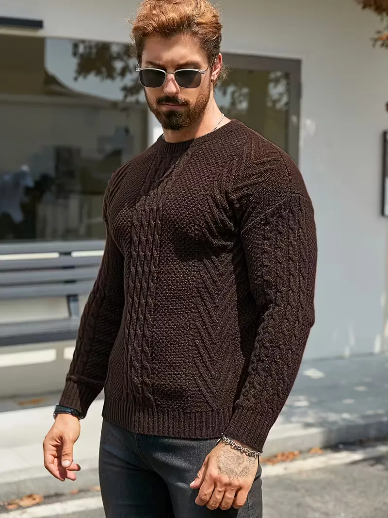 Slim fit crew neck trui met kabelpatroon - Image 59