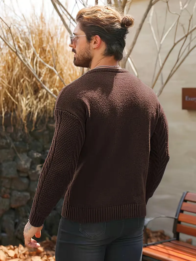 Slim fit crew neck trui met kabelpatroon - Image 60