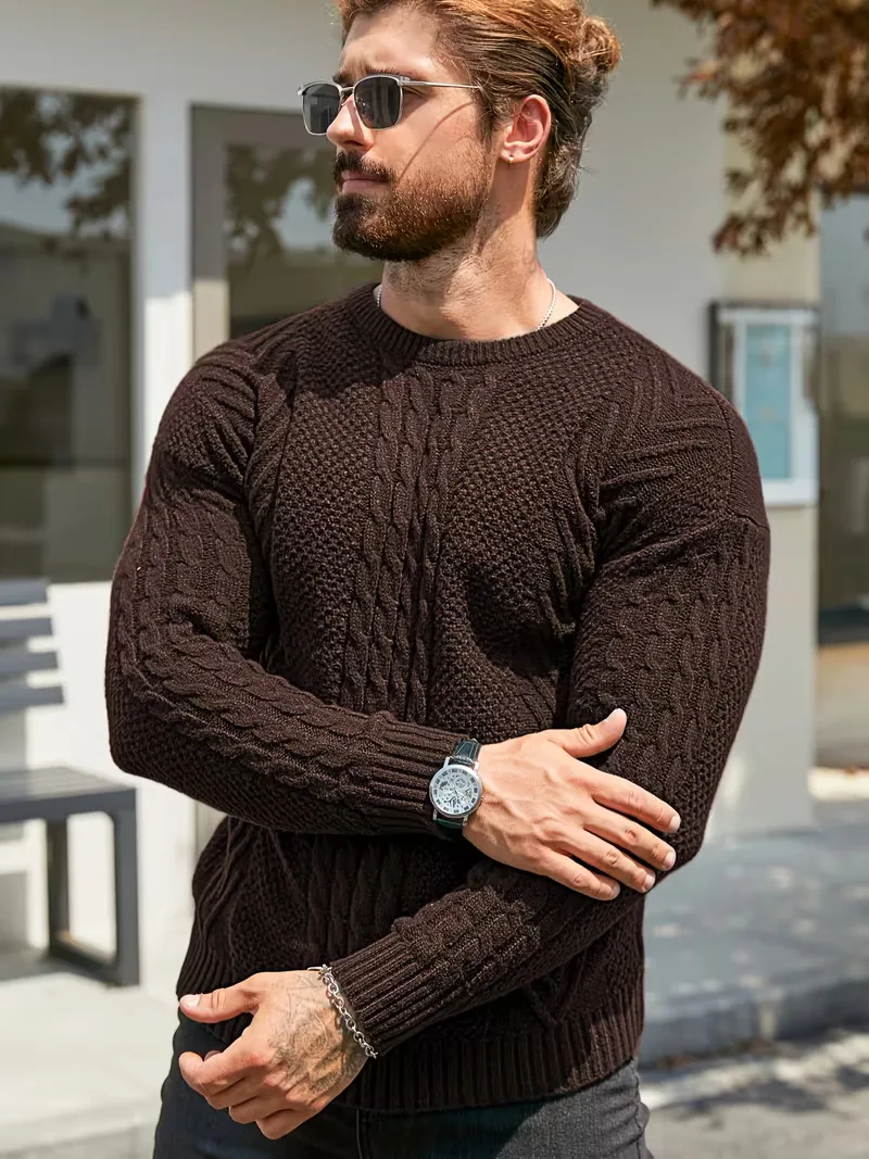 Slim fit crew neck trui met kabelpatroon - Image 61