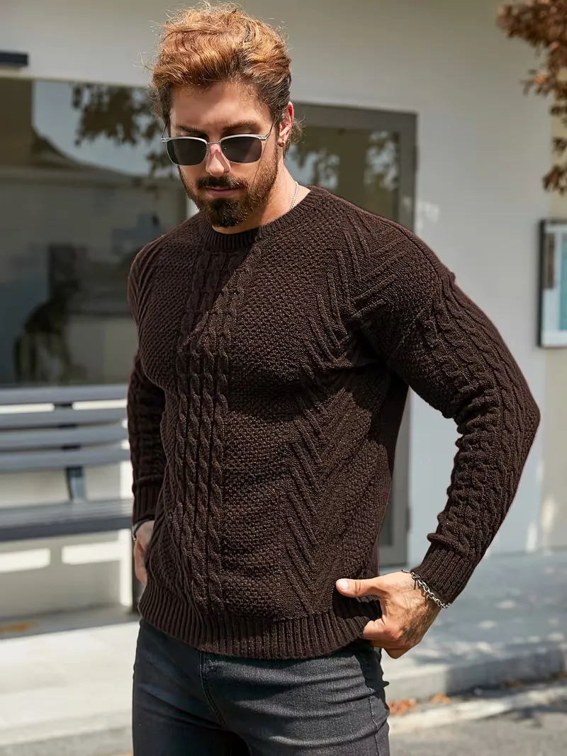 Slim fit crew neck trui met kabelpatroon - Image 62