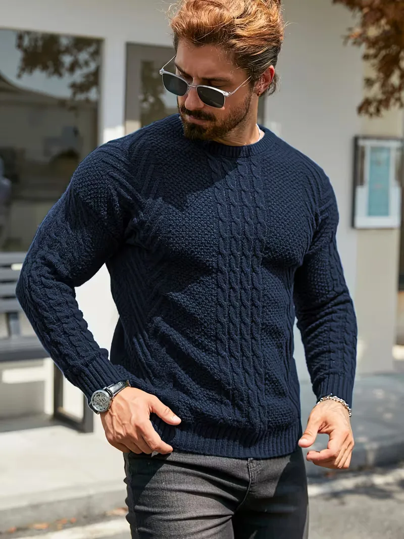 Slim fit crew neck trui met kabelpatroon - Image 64