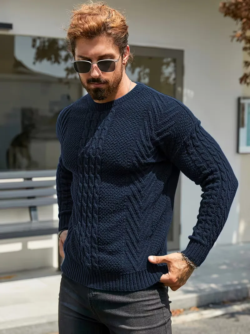 Slim fit crew neck trui met kabelpatroon - Image 65