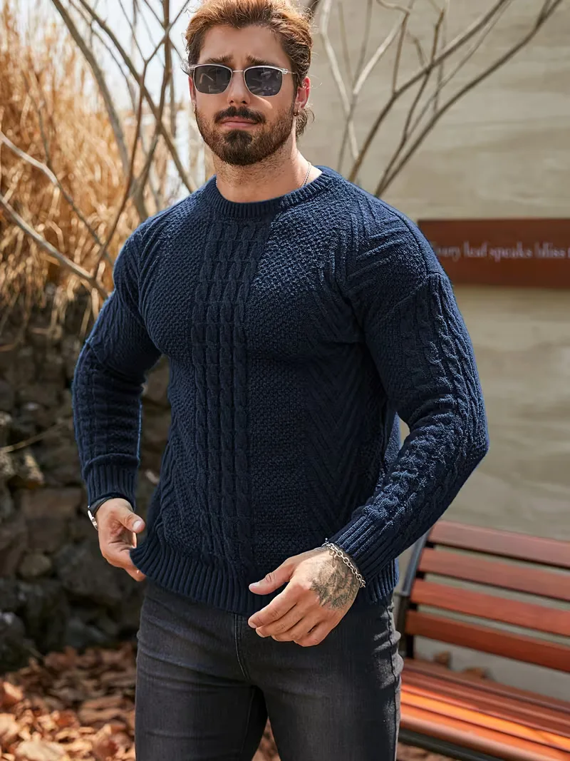 Slim fit crew neck trui met kabelpatroon - Image 66