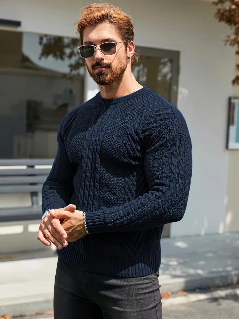 Slim fit crew neck trui met kabelpatroon - Image 68