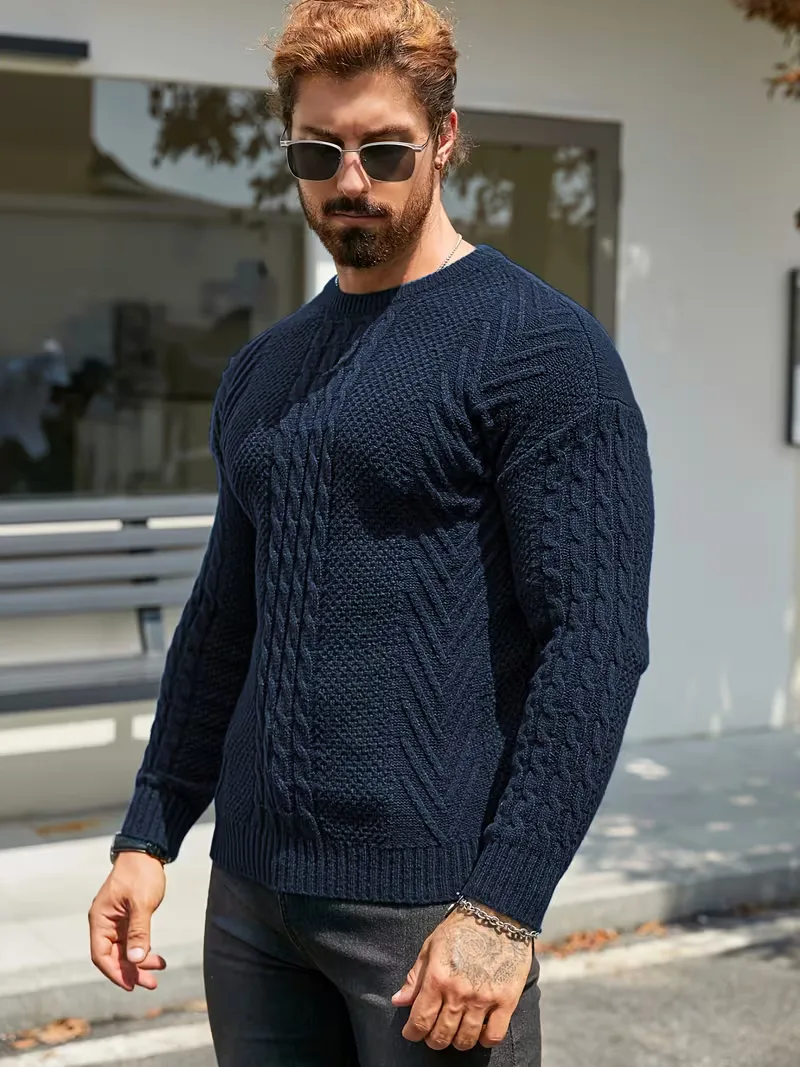 Slim fit crew neck trui met kabelpatroon - Image 69