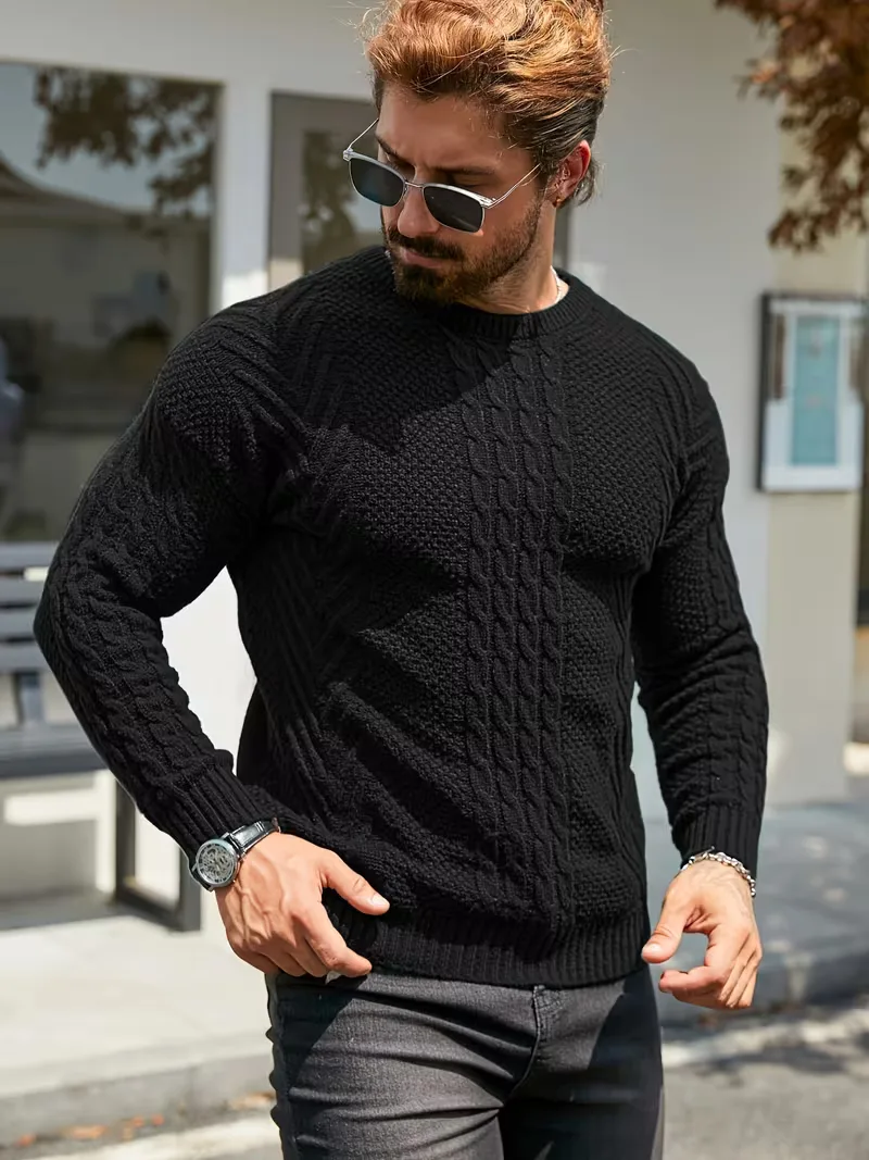 Slim fit crew neck trui met kabelpatroon - Image 7
