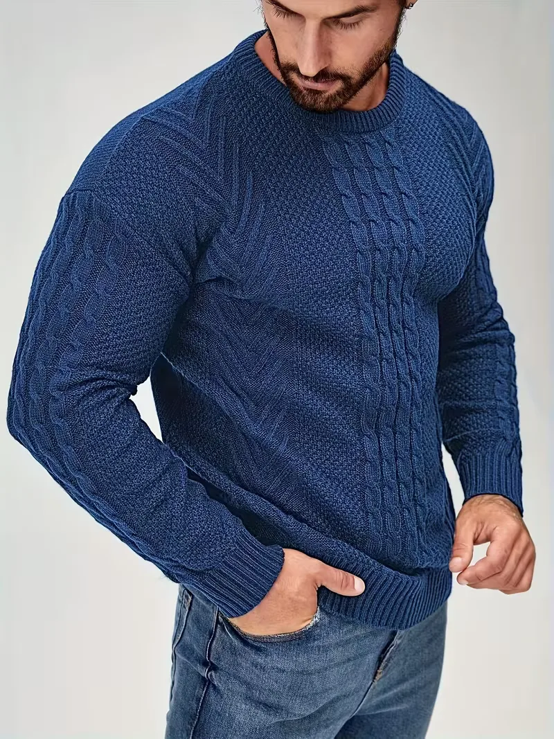 Slim fit crew neck trui met kabelpatroon - Image 70