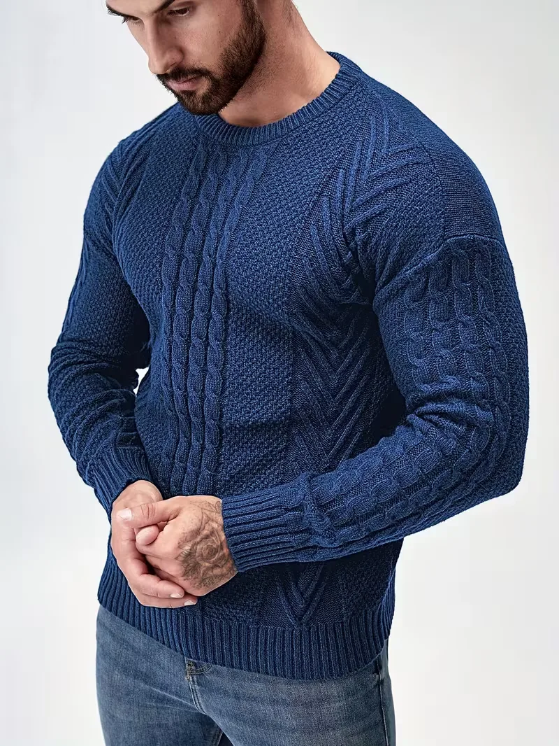 Slim fit crew neck trui met kabelpatroon - Image 71