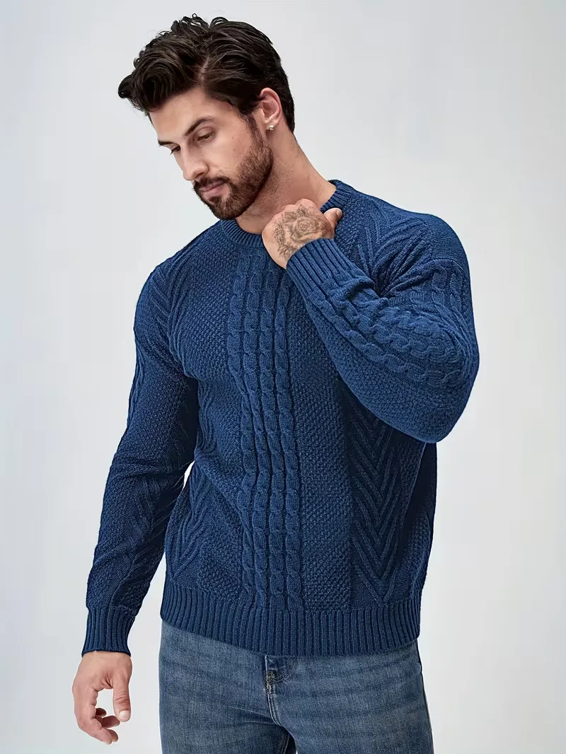 Slim fit crew neck trui met kabelpatroon - Image 72
