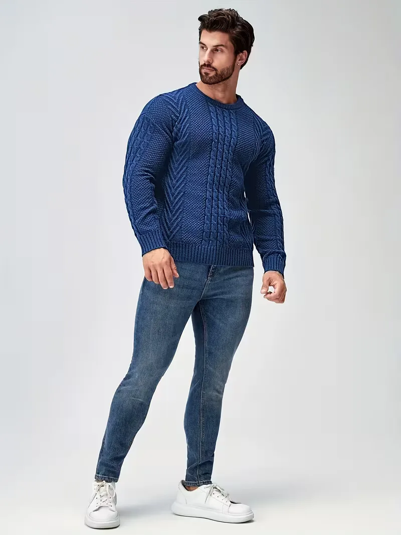 Slim fit crew neck trui met kabelpatroon - Image 74