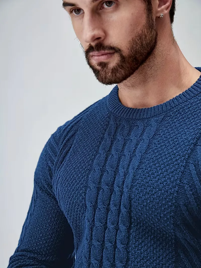 Slim fit crew neck trui met kabelpatroon - Image 75