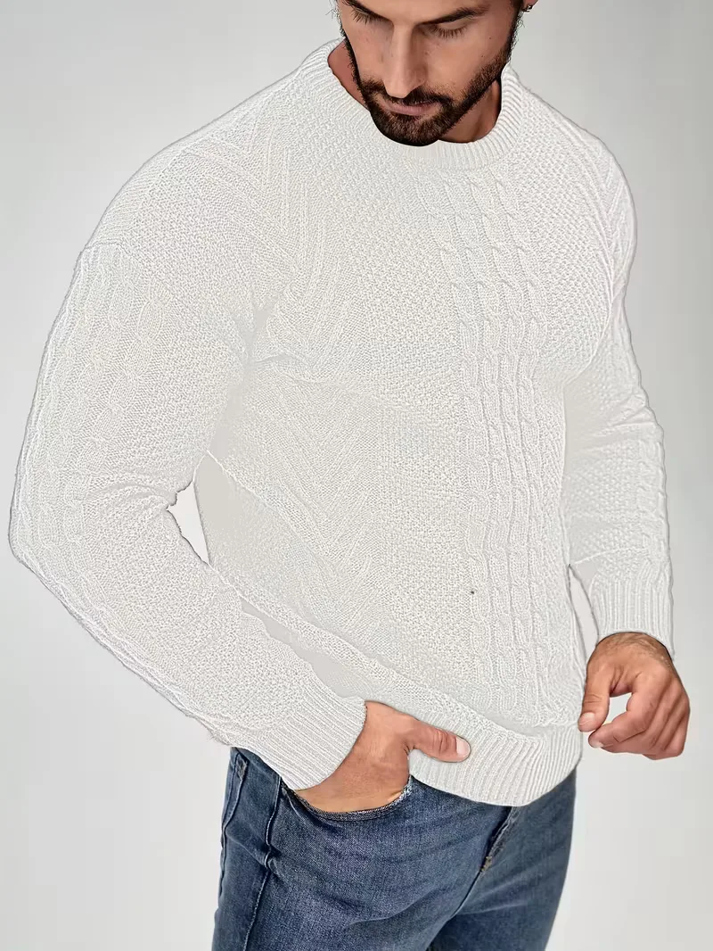 Slim fit crew neck trui met kabelpatroon - Image 76