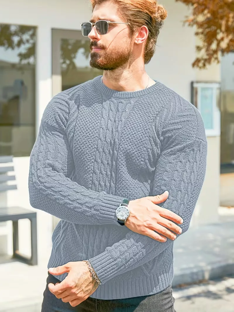 Slim fit crew neck trui met kabelpatroon - Image 8