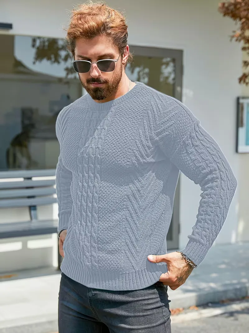 Slim fit crew neck trui met kabelpatroon - Image 9
