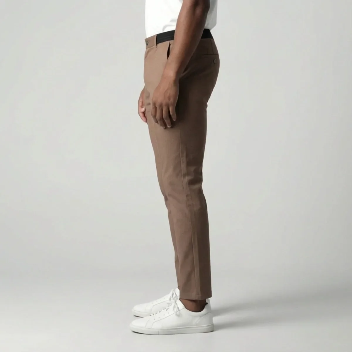 Slim fit lichtbruine stretch broek met elastische tailleband - Image 4