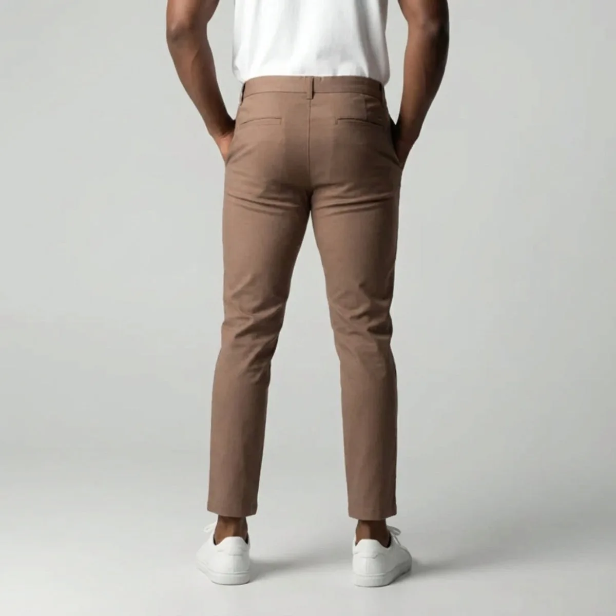 Slim fit lichtbruine stretch broek met elastische tailleband - Image 5