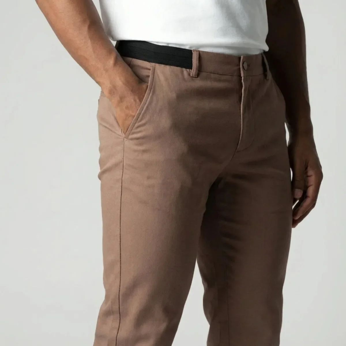 Slim fit lichtbruine stretch broek met elastische tailleband - Image 6