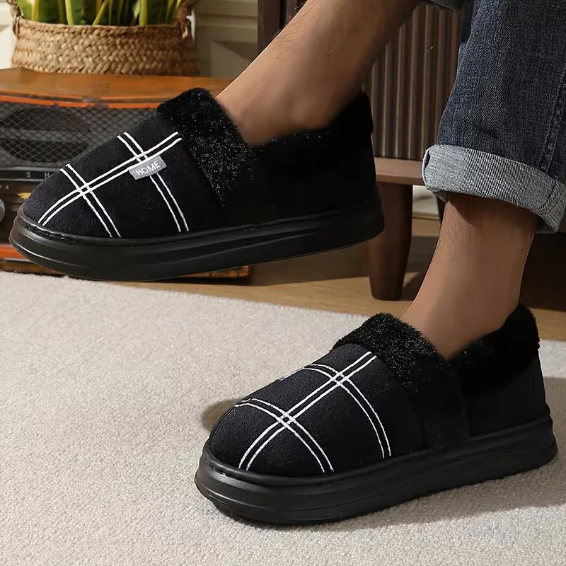 Slippers met geruit patroon en pluche voering - Image 3