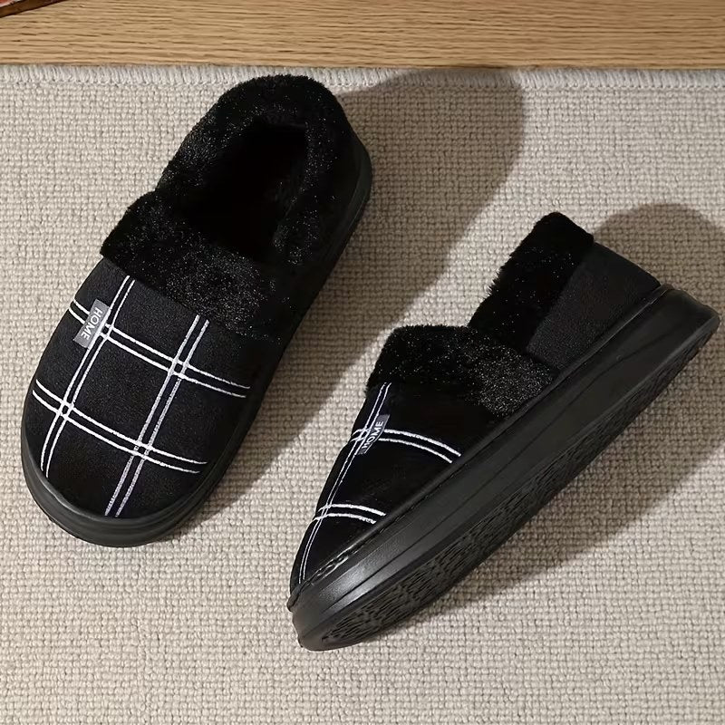 Slippers met geruit patroon en pluche voering - Image 4