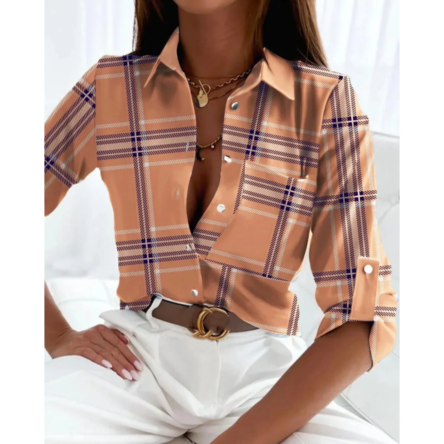Sofie | Elegante damesblouse in zakelijke stijl met gevoerde print - Image 2