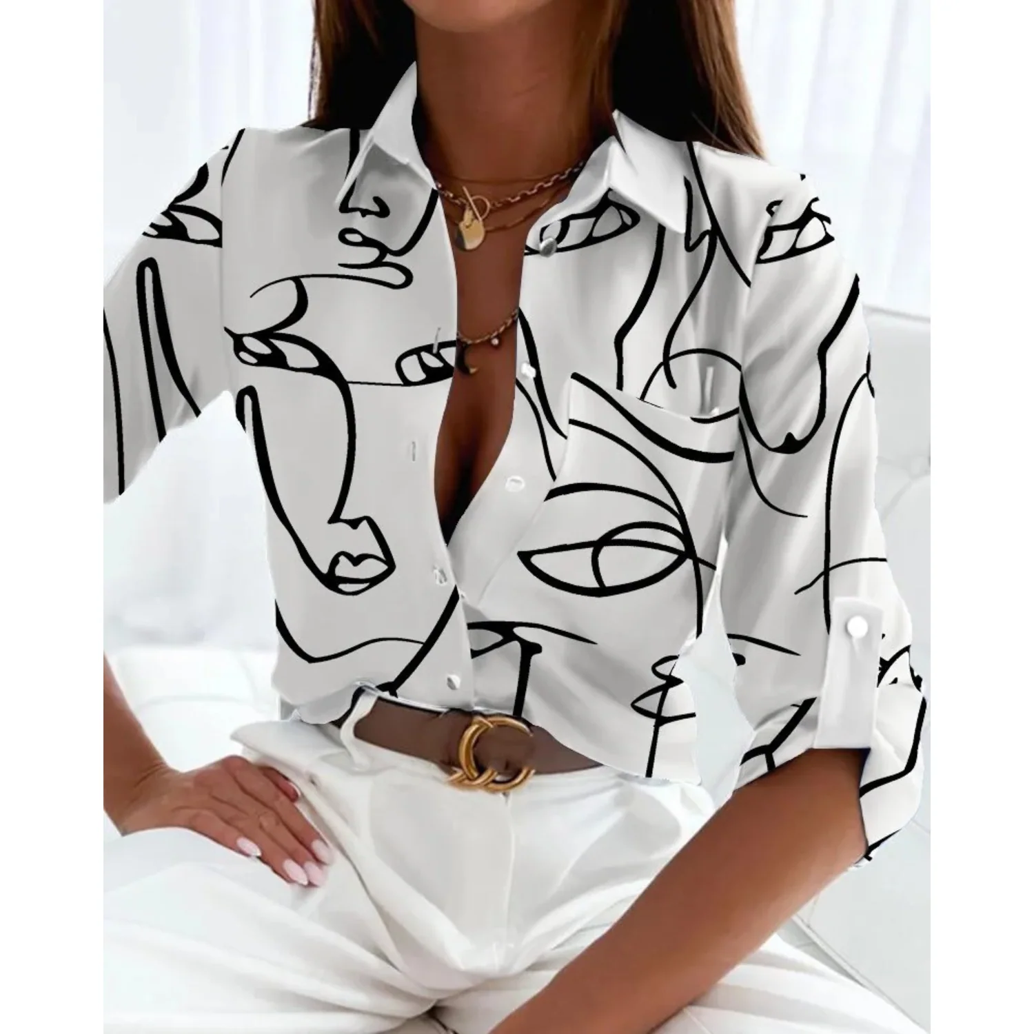 Sofie | Elegante damesblouse in zakelijke stijl met gevoerde print - Image 3
